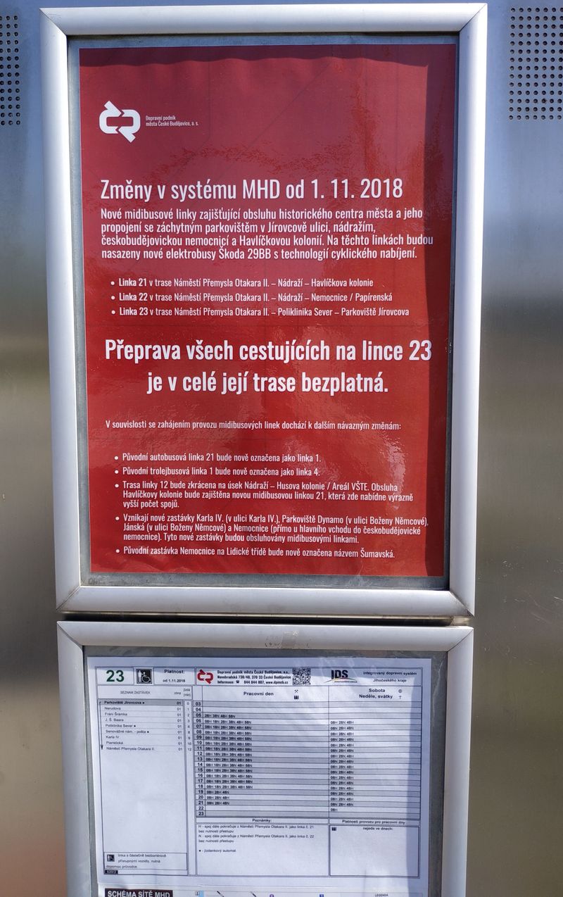 Kvùli novým midielektrobusovým linkám byla od listopadu 2018 trolejbusová linka 1 pøeèíslována na 4, autobusová linka 21 dostala staronové èíslo 1 a autobus 12 z Havlíèkovy kolonie byl nahrazen novou linkou 21.