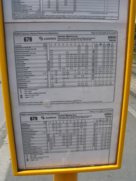 Ukázka jízdních øádù regionálních autobusù zaøazených do integrované dopravy ODIS.