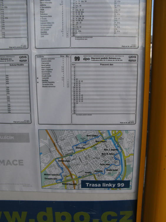 V zastávce Karolina zastavovala také minibusová linka 99, jezdící v centru Ostravy. Po zmìnách v bøeznu 2013 zde už linku 99 nenajdete. Místo toho jezdí minibusy na lince 92, která vznikla pøeèíslováním linky 82 v trase ze Slezské Ostravy do Kunèic.