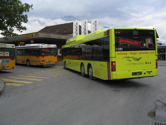 Mìsteèko na øece Rýn, který se asi po 60 km vlévá do Bodamského jezera. Zde tvoøí Rýn hranici mezi Švýcarskem a Rakouskem a ještì mezi ministátem Lichtenštejnsko. Proto je tu také možno vidìt i tento kanárkovì žlutý lichtenštejnský autobus.