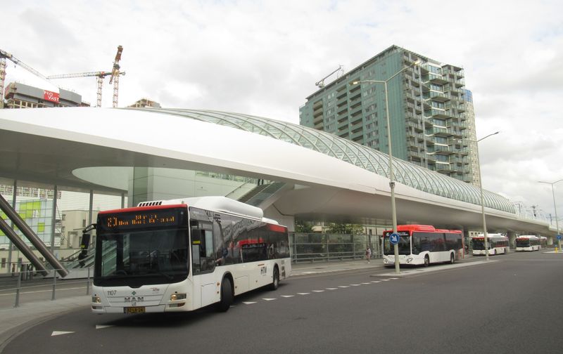 Nová nadzemní nástupištì na hlavním nádraží pro linku E rotterdamského metra z roku 2016 leží v tìsné blízkosti autobusového nádraží, které pøed pár lety získalo také vzdušnìjší podobu. Mìstské linky provozuje místní dopravní podnik HTM s pøevážnì plynovými autobusy, regionální autobusy provozují další dopravci.