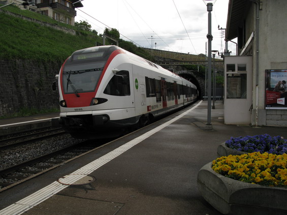Podél ženevského jezera jezdí èastá linka pøímìstského vlaku - zde nazývaná RER Vaud. Jezdí na ní tyto elektrické jednotky Stadler.