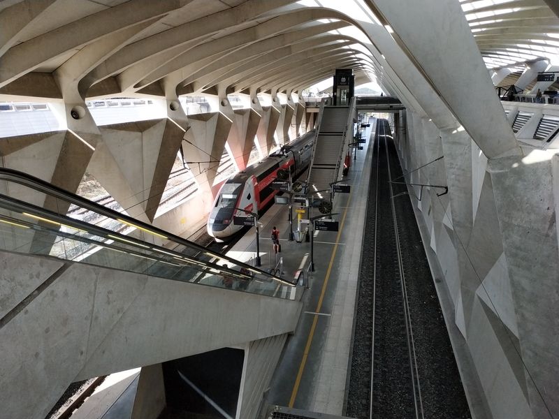 Zajímavá konstrukce nádraží v sobì ukrývá nìkolik kolejí pro rychlovlaky TGV a na boku je také nástupištì expresní vlakotramvaje do centra Lyonu.