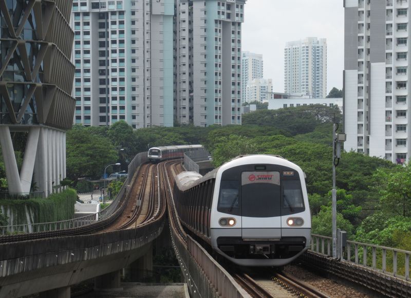 Dvì nejstarší linky metra – zelená (východozápadní) a èervená (severojižní) jsou kromì centrálních úsekù nadzemní a jezdí na nich smìs šestivozových souprav, z nichž nejstarší pamatují zahájení provozu metra v Singapuru v roce 1987. Takovýto výhled je možné zažít tøeba ve stanici Buona Vista.