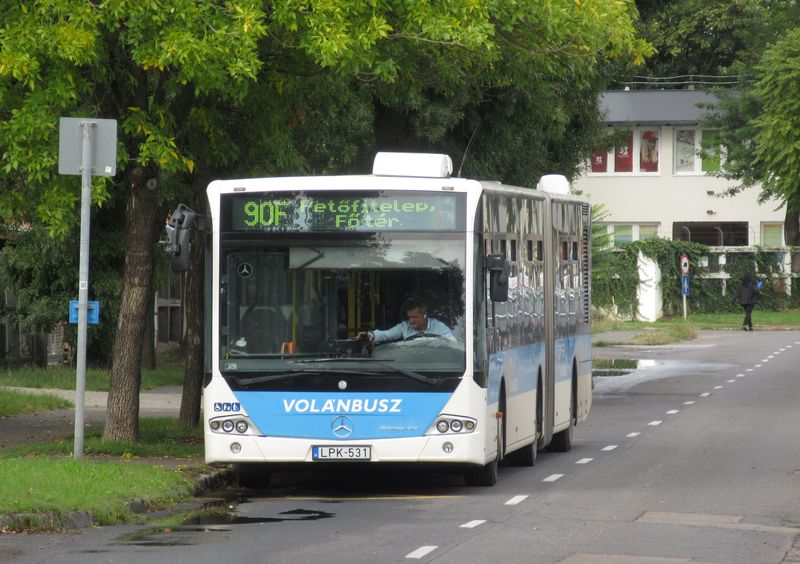 Turecké kloubové Conecto ještì v pùvodním místním modrobílém nátìru na koneèné Vadaspark, kde navazuje na tramvajovou linku 3. Tato linka je vloženinou tangenciální linky 90, která opisuje témìø celý kruh kolem centra okrajovými èástmi Szegedu. Obì linky mají souhrnný špièkový interval 10 minut.