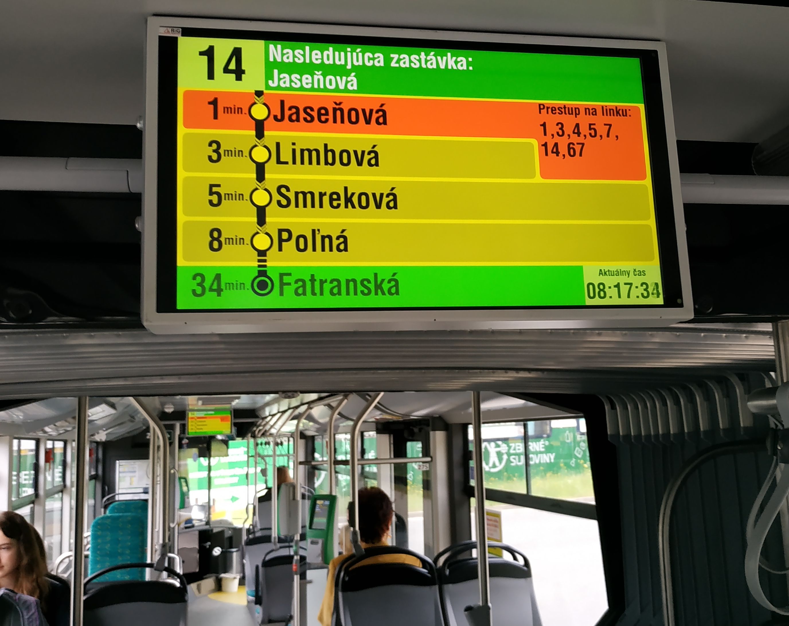 Informaèní obrazovky v nových vozidlech MHD ukazují kromì aktuální trasy a možností pøestupù v pøíští zastávce také jízdní dobu do jednotlivých zastávek. Žilina vybavila také všechny zdejší semafory preferencí MHD.